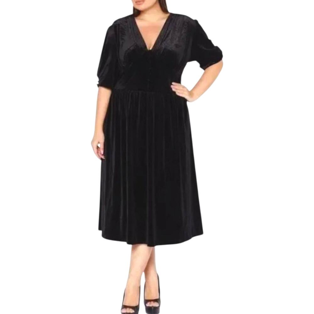 Lauren Ralph Lauren Velvet Midi Puff Sleeve Dress